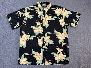 Cooke Street Hawaiian Islands Shirt  Black XL Hibiscus Flower Print 100% Cotton